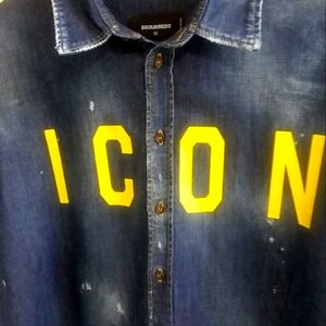 DSQUARED2 Blue Denim Shirt with Yellow Iconic Print